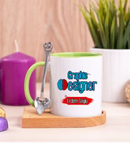 Grafiker Ahşap Altlıklı Yeşil Kupa Bardak