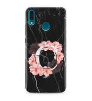 Mermer Çiçekli Harf Tasarım Süper Şeffaf Silikon Telefon Kılıfı Huawei Y9 (2019)