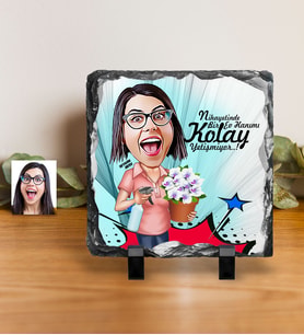 BK Gift Kişiye Özel Bayan Ev Hanımı Karikatürlü Dekoratif Doğal Taş  2