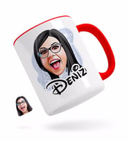 BK Gift Kişiye Özel Kadın Yüz Karikatürlü Kırmızı Kupa Bardak-2