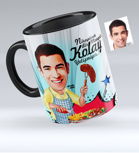 BK Gift Kişiye Özel Bay Mangalcı Karikatürlü Siyah Kupa Bardak  1