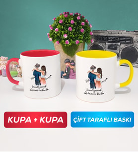 İkili Sevgiliye Hediye Bir Ömür Sevgililer Günü Hediyesi Kupa Bardak Kırmızı Sarı