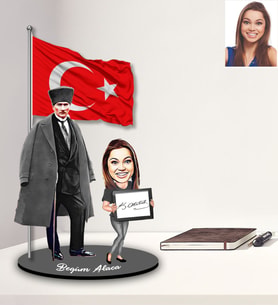 Kişiye Özel Atatürk Tasarımlı Karikatür Ahşap Biblo Bayan-3