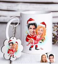 BK Gift Kişiye Özel Yeni Yıl Sevgililer Karikatürlü Beyaz Kupa ve Anahtarlık Hediye Seti-2 (Model 1)