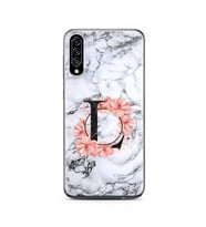 Mermer Çiçekli Harf Tasarım Süper Şeffaf Silikon Telefon Kılıfı Samsung A30s L-H