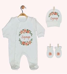 Pia Baby Gl 1946-01 İsme Özel Üçlü Tulum Set