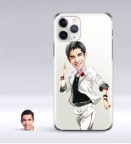 BK Gift Kişiye Özel Erkek Karikatürlü iPhone 11 Pro İnce Şeffaf Silikon Telefon Kapağı-34 (Beyaz)