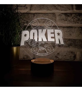 Poker Figürlü Dekoratif Hediye Led Masa Lambası 7 Işık Rengi Ahşap Taban