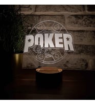 Poker Figürlü Dekoratif Hediye Led Masa Lambası 7 Işık Rengi Ahşap Taban