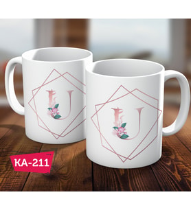 U Harf Pink Rose Baskılı Hediyelik Kahve Kupa Bardak