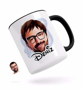BK Gift Kişiye Özel Erkek Yüz Karikatürlü Siyah Kupa Bardak-1