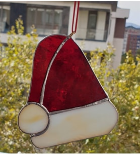 Markakanvas Kırmızı ,beyaz Yılbaşı Şapkası cam vitray 12x11cm