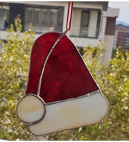 Markakanvas Kırmızı ,beyaz Yılbaşı Şapkası cam vitray 12x11cm