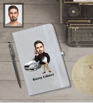 Kişiye Özel İş Adamı Karikatürlü Gri Defter Kalem Hediye Seti  Bay-20