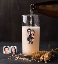 BK Gift Kişiye Özel Sevgililer Karikatürlü Renkli Baskılı Hiball Bira Bardağı-6 (Beyaz)