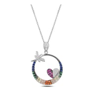 Rodyum Kaplama Zirkon Taşlı Kalp & Yusufçuk Gümüş Bayan Kolye