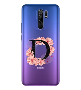 Pembe Çiçekli Harf Tasarım Süper Şeffaf Silikon Telefon Kılıfı Xiomai Redmi 9 D-