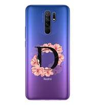 Pembe Çiçekli Harf Tasarım Süper Şeffaf Silikon Telefon Kılıfı Xiomai Redmi 9 D-