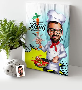 BK Gift Kişiye Özel Bay Chef Karikatür Kanvas Tablo 30x50cm 1