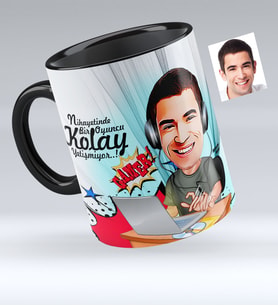 BK Gift Kişiye Özel Bay Oyuncu Karikatürlü Siyah Kupa Bardak  1