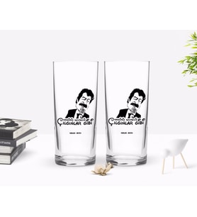 BK Gift Kişiye Özel Renkli Baskılı Hangimiz Sevmedik Çılgınlar Gibi Silüet Tasarımlı İkili Rakı Bardağı Seti-1 (Beyaz)
