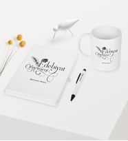BK Gift Kişiye Özel Edebiyat Öğretmeni Temalı Beyaz Defter Kalem Kupa Seti - 1