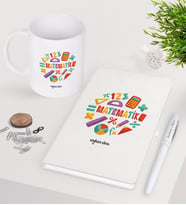 BK Gift Kişiye Özel Matematik Öğretmeni Beyaz Defter Kalem Kupa Seti-13 (Model 1)