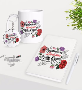 BK Gift Kişiye Özel Öğretmenler Gününüz Kutlu Olsun Kupa Anahtarlık Beyaz Defter Kalem Hediye Seti-5 (Model 1)