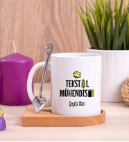 Tekstil Mühendisi Ahşap Altlıklı Beyaz Kupa Bardak