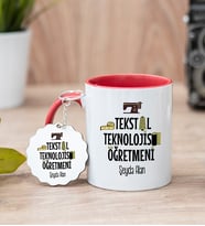 Tekstil Teknolojisi Öğretmeni Kırmızı Kupa Bardak Ve Anahtarlık Set
