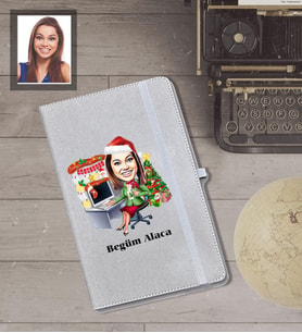 Kişiye Özel Yılbaşı Bayan Karikatürlü Gri Defter Model-1