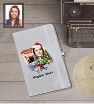 Kişiye Özel Yılbaşı Bayan Karikatürlü Gri Defter Model-1