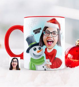 BK Gift Kişiye Özel Yılbaşı Temalı Bayan Karikatürlü Kırmızı Kupa Bardak - 4