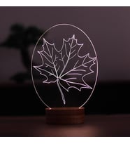 Yaprak Figürlü Dekoratif Hediye Led Masa Lambası 7 Işık Rengi Ahşap Taban