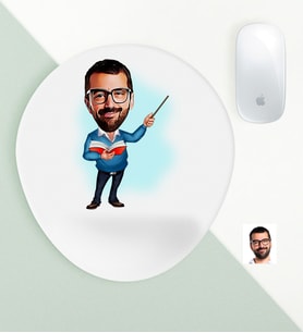 BK Gift Kişiye Özel Bay Öğretmen Karikatürlü Bilek Destekli Mouse Pad-4 (Beyaz)