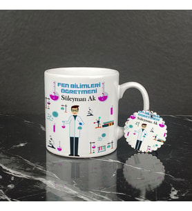 Fen Bilimleri Öğretmeni Kupa Bardak ve Anahtarlık Set 004