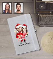 Kişiye Özel Yılbaşı Sevgili Karikatürlü Gri Defter Model-2
