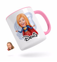 BK Gift Kişiye Özel Süper Girl Karikatürlü Pembe Kupa Bardak