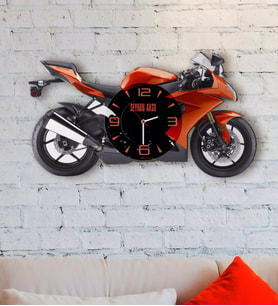 BK Gift Kişiye Özel Motosiklet Tasarımlı Ahşap Duvar Saati-7 (Beyaz)