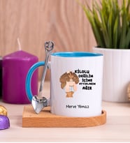İçime Attıklarım Ağır Ahşap Altlıklı Mavi Kupa Bardak