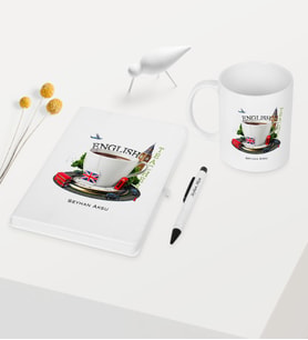 BK Gift Kişiye Özel İngilizce Öğretmeni Temalı Beyaz Defter Kalem Kupa Seti - 8