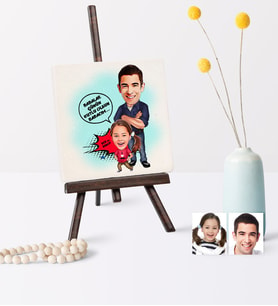 BK Gift Kişiye Özel Baba Kız Karikatür Şovaleli Doğal Taş  2