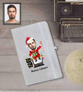 Kişiye Özel Yılbaşı Erkek Karikatürlü Gri Defter Model-5