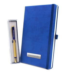 Kişiye Özel Mavi Defter & Gold Detaylı Roller Kalem Hediye Seti (Mavi)