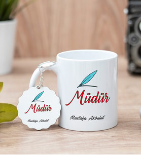 Müdür Beyaz Kupa Bardak Ve Anahtarlık Set