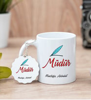 Müdür Beyaz Kupa Bardak Ve Anahtarlık Set