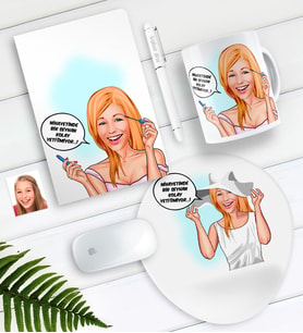 BK Gift Kişiye Özel Bayan Kolay Yetişmiyor Karikatürlü Defter Kalem Kupa Mouse Pad Seti-7 (Model 1)