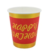 Varak Baskılı, Happy Birthday Karton Bardak, Kırmızı - 8 Adet (STD)