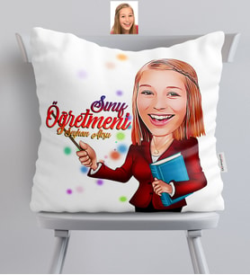 BK Gift Kişiye Özel Bayan Öğretmen Karikatürlü  Yastık  3