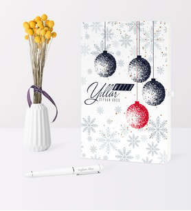 BK Gift Kişiye Özel Yılbaşı Mutlu Yıllar Temalı Beyaz Defter Kalem Seti - 13